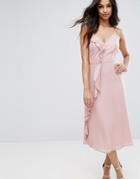 Prettylittlething Ruffle Midi Cami Dress - Pink