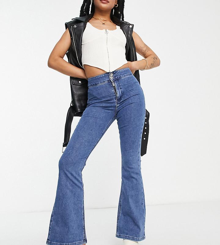 Topshop Petite Mid Blue Joni Flare Jeans