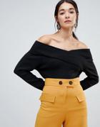 Vila Off Shoulder Knitted Sweater - Black