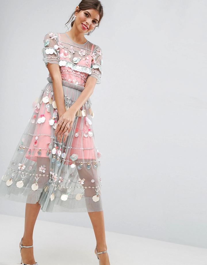 Asos Salon Embellished Smock Midi Dress - Pink