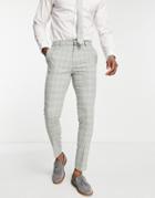 Asos Design Wedding Super Skinny Suit Pants With Windowpane Check In Gray-grey