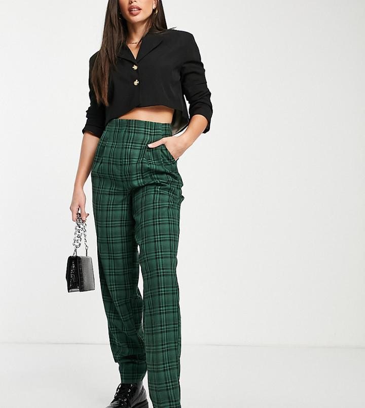 Asos Design Tall Soft Slouch Mom Pant In Green Check