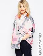 Asos Curve Blouse In Oversized Contemporary Print - Multi