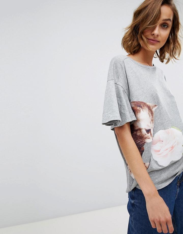 Paul & Joe Sister Fluted Sleeve Cat T-shirt - Gray
