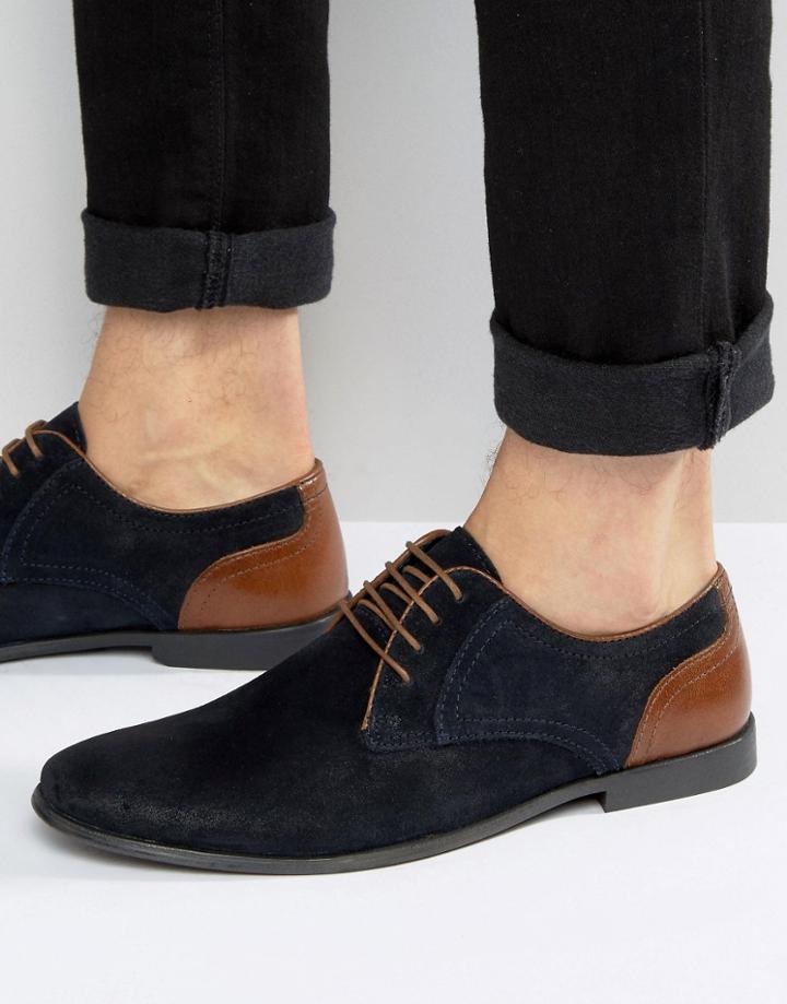 Asos Lace Up Shoes In Navy Suede - Brown