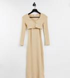 Topshop Petite Fluffy Rib Cardigan Midi Dress In Beige-neutral