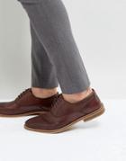 Asos Oxford Brogue Shoes In Brown Leather With Perforated Detail - Brown