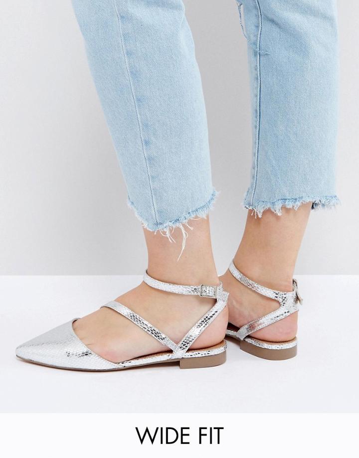 Asos Ludlow Wide Fit Asymmetric Pointed Ballet Flats - Silver