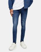 Topman Organic Cotton Blend Spray On Jeans In Dark Wash-blues