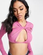 Asos Design Cut Out Long Sleeve Top In Mauve-pink