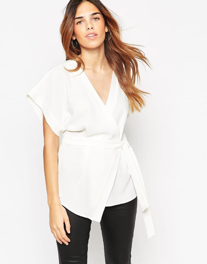 Asos Obi Band Wrap Blouse - Ivory