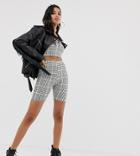 Prettylittlething Two-piece Legging Shorts In Black And Neon Lime Check - Multi