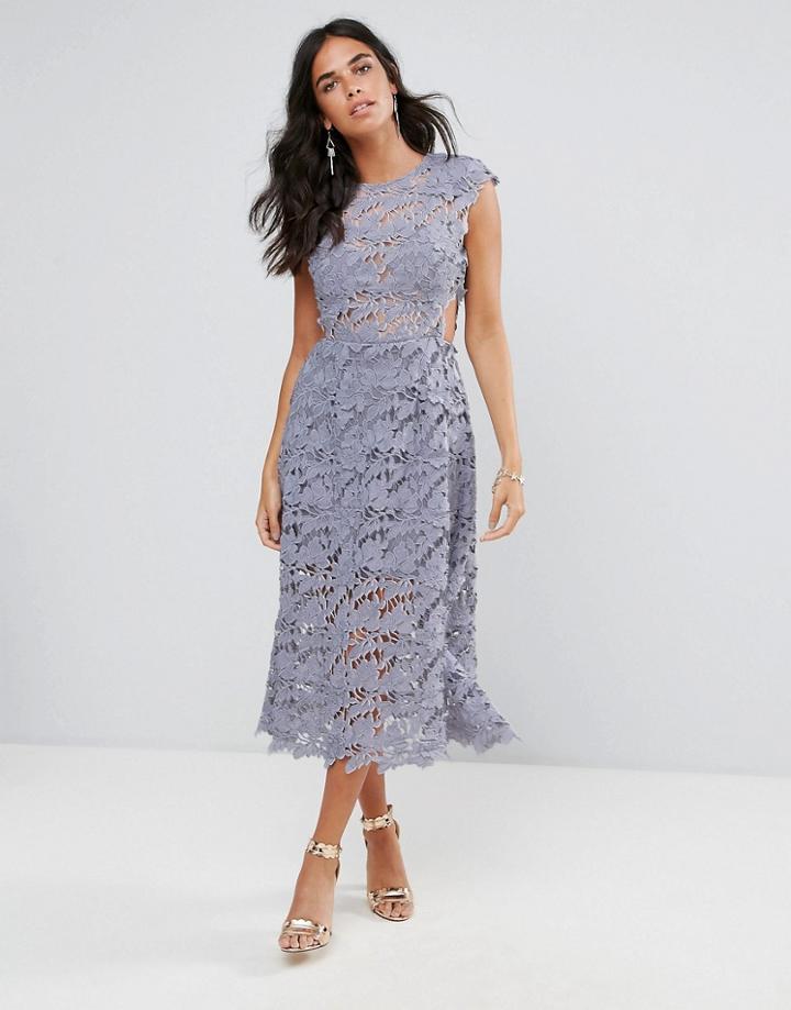 Forever Unique Lace Midi Dress - Gray