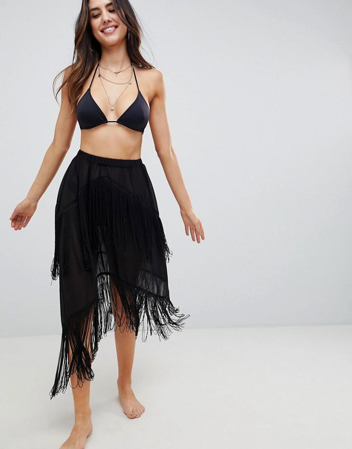 Asos Design Fringe Layer Beach Sarong - Black