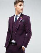 Asos Wedding Skinny Suit Jacket In Cross Hatch With Printed Lining - Red