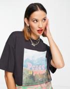 Noisy May Organic Cotton 'peace Is Power' T-shirt In Black
