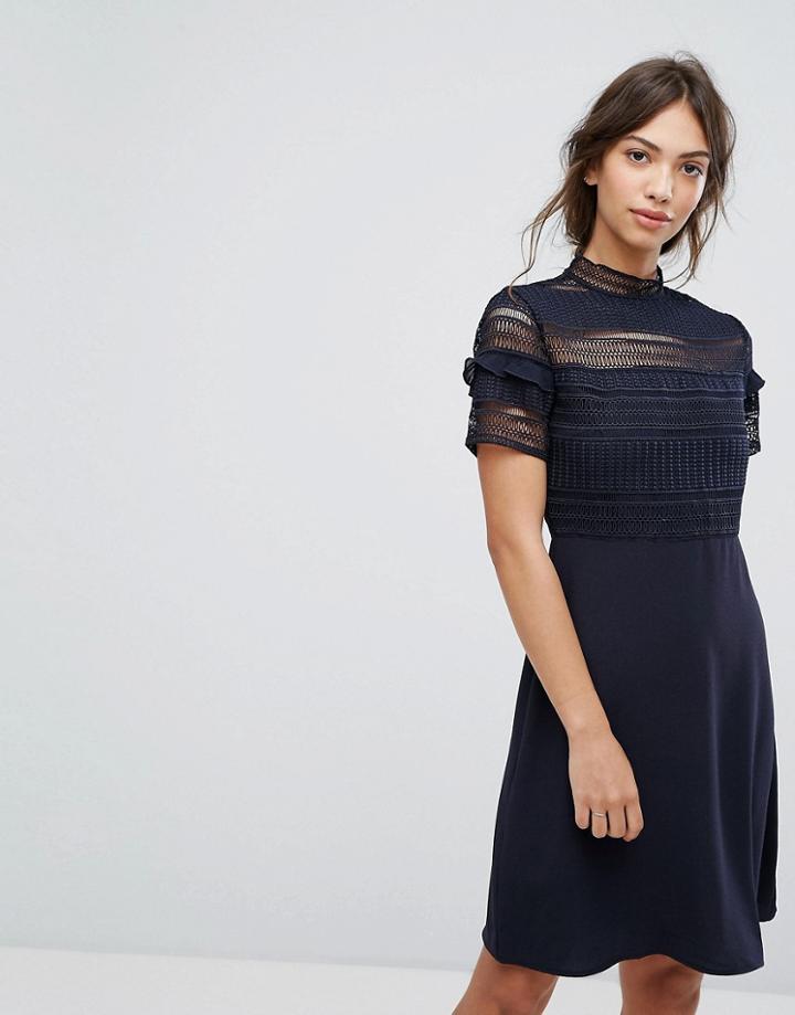 Vila Lace Detail Skater Dress - Navy