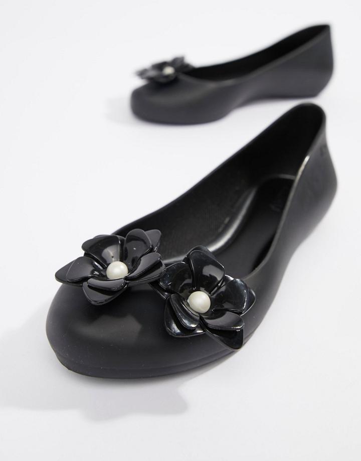 Zaxy Pop Pearl Flower Ballerinas-black