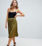 Missguided Exclusive Pleated Midi Skirt In Khaki - Green