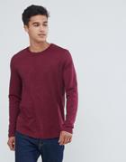 Asos Design Long Sleeve T-shirt In Twisted Jersey Textured Fabric With Curved Hem In Burgundy - Red