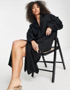 Asos Design Casual Linen Maxi Shirt Dress In Black