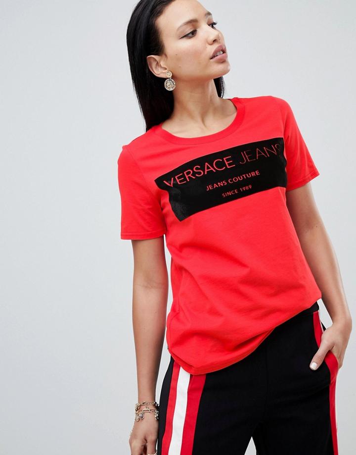 Versace Jeans Flocked Logo Tee - Orange