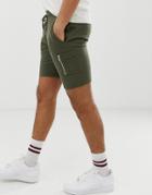 Asos Design Skinny Jersey Shorts With Ma1 Pocket In Khaki - Green