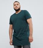 Asos Design Plus Super Longline T-shirt With Crew Neck In Khaki-green