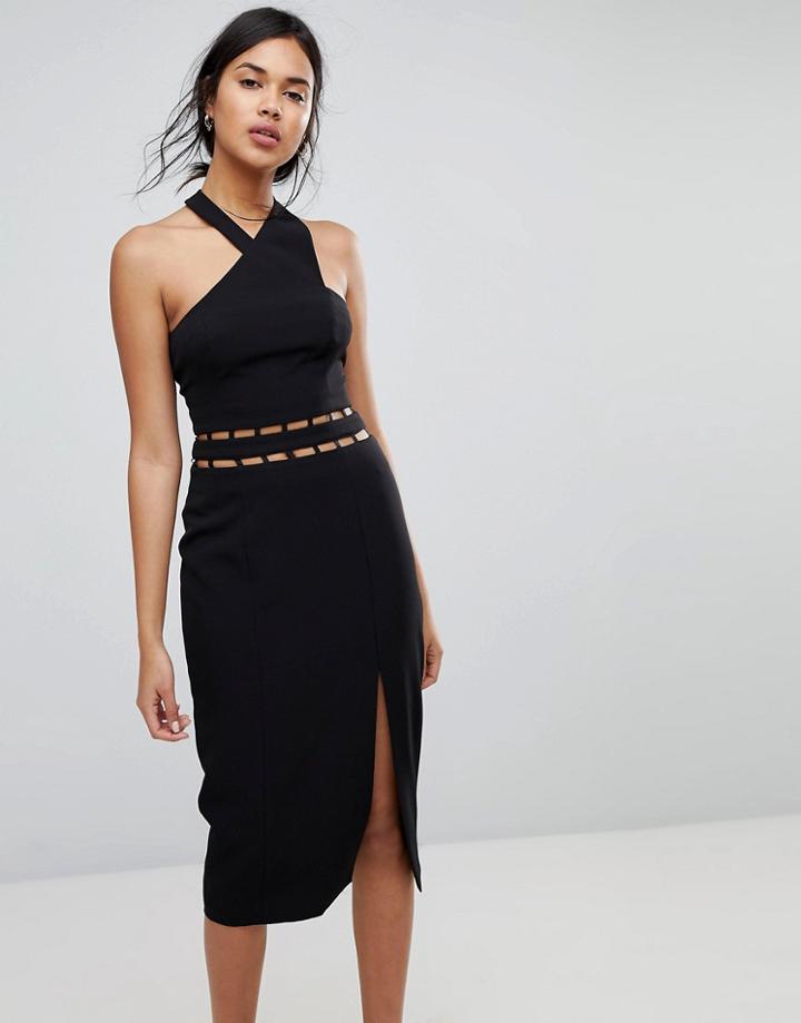 Finders Solar Halter Cut Out Midi Dress - Black