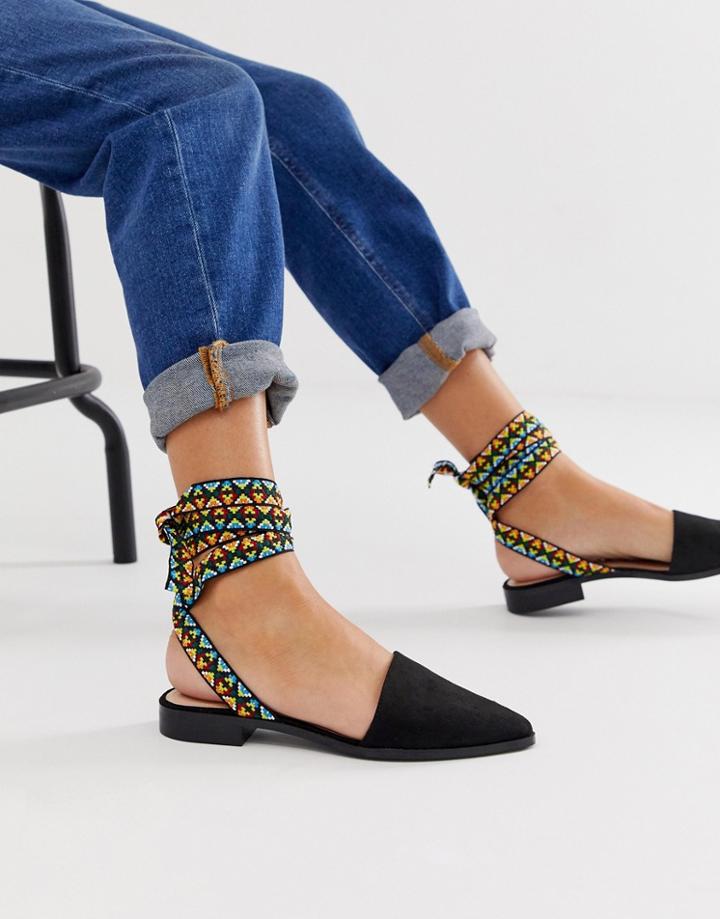 Pull & Bear Printed Strap Slingback Shoe - Black