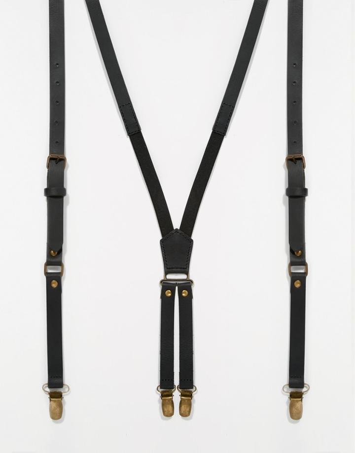 Asos Leather Suspenders In Black - Black