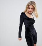 Rokoko Long Sleeved Velvet Square Neck Shorts Unitard - Black