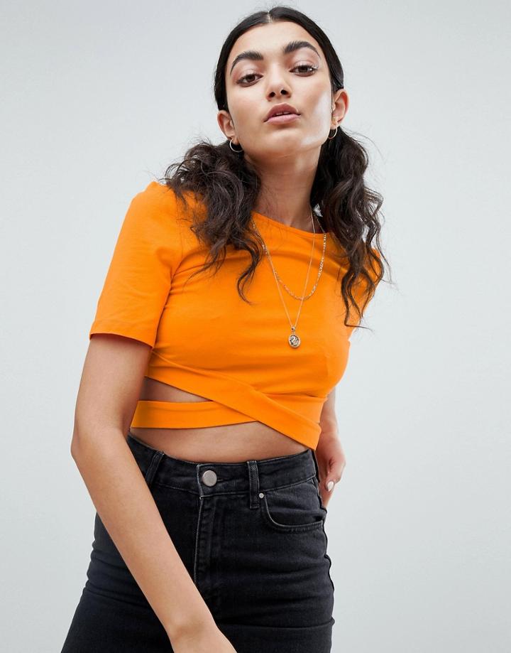 Noisy May Tie Detail Crop Top - Orange