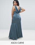 Asos Curve Wedding Premium Drape Cowl Back Maxi Dress - Blue