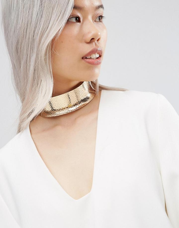 Asos Wide Metal Hammered Choker Necklace - Gold