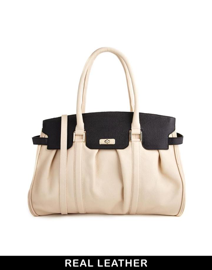 Ri2k Mortimer Leather Winter Ivory And Black Handbag
