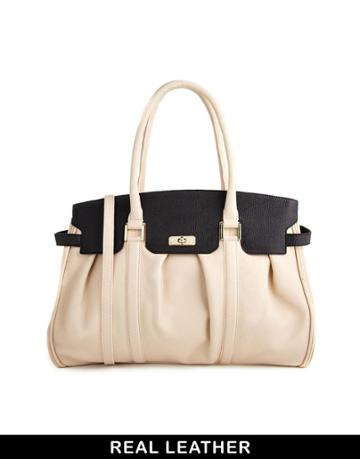 Ri2k Mortimer Leather Winter Ivory And Black Handbag