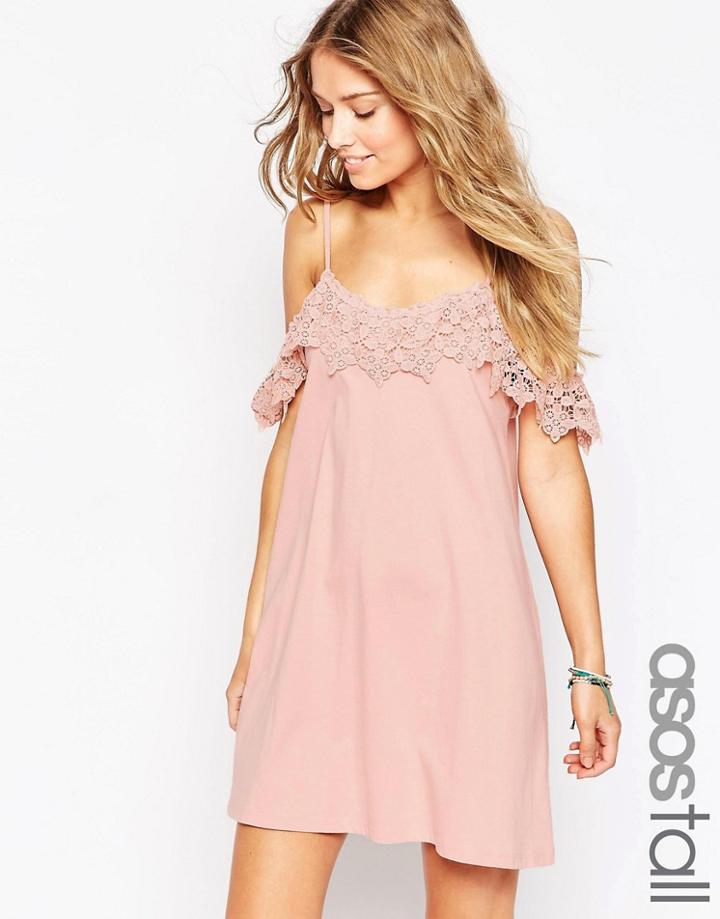 Asos Tall Cold Shoulder Lace Trim Dress - Blush