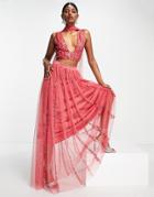 Maya Triangle Embellished Lehenga Maxi Skirt In Red