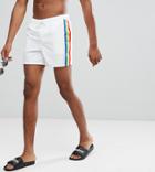 Asos Tall Swim Shorts With Rainbow Side Tape In Short Length - White