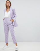 Asos Design Turn Up Tapered Cord Pants - Purple