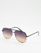 Quay High Key Aviator Sunglasses In Black Tort And Gold Lens