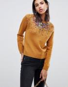 Asos Design Sweater With Scattered Sequin Detail - Stone