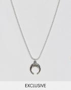 Reclaimed Vintage Inspired Boho Horn Pendant Necklace - Silver