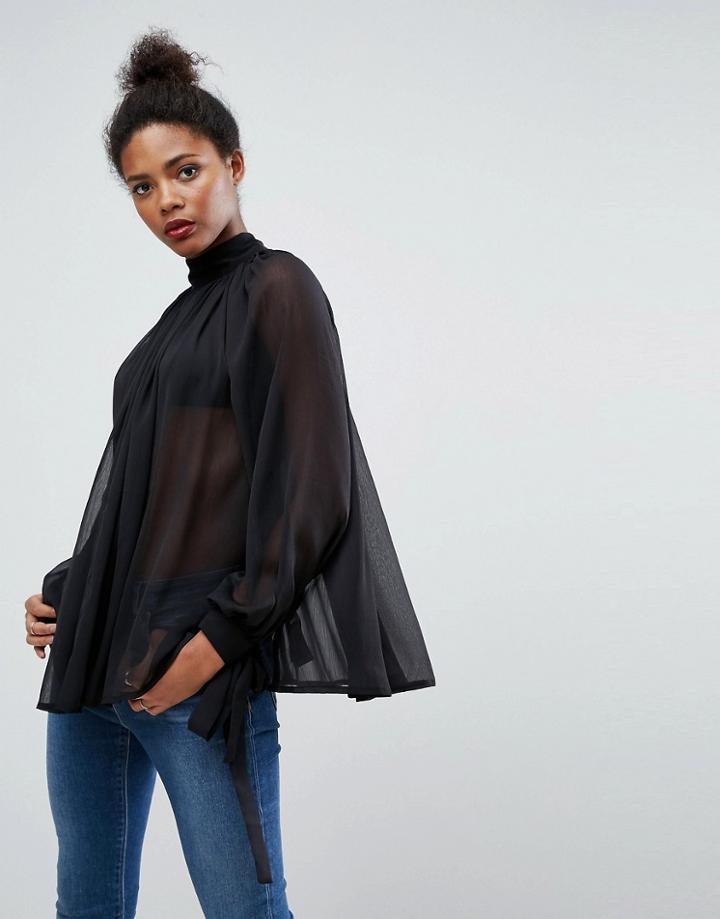 Asos High Neck Floaty Blouse - Black