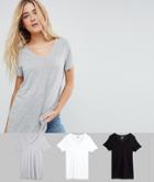 Asos V-neck Swing T-shirt 3 Pack - Multi