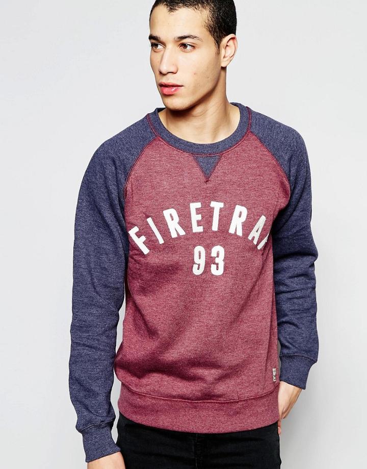 Firetrap Contrast Raglan Sleeve Crew Neck Sweater - Red