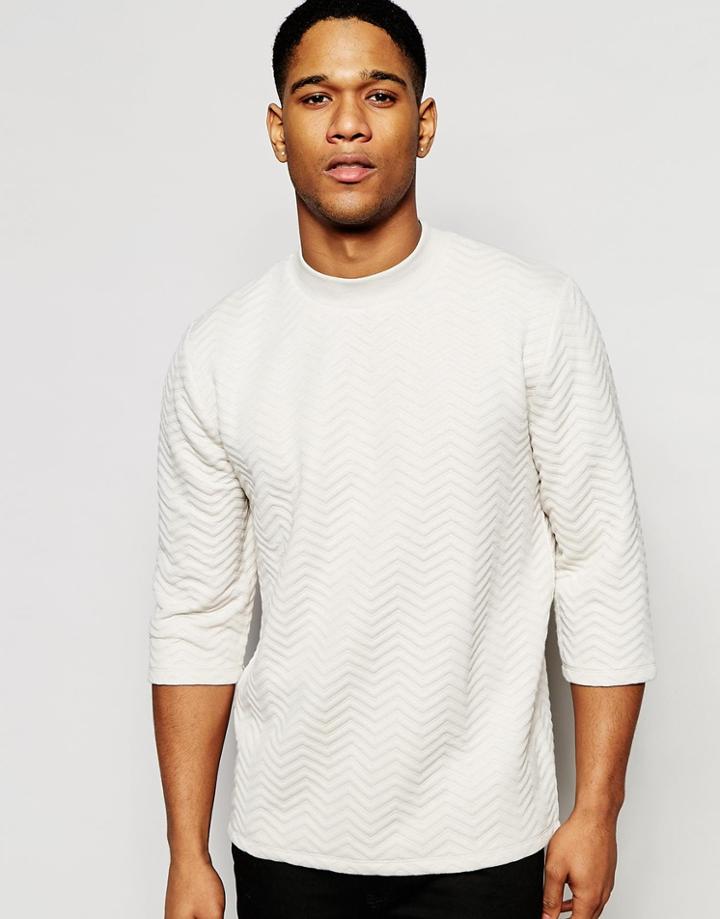 Asos Oversized Quilted Sweatshirt In Off White - Gray