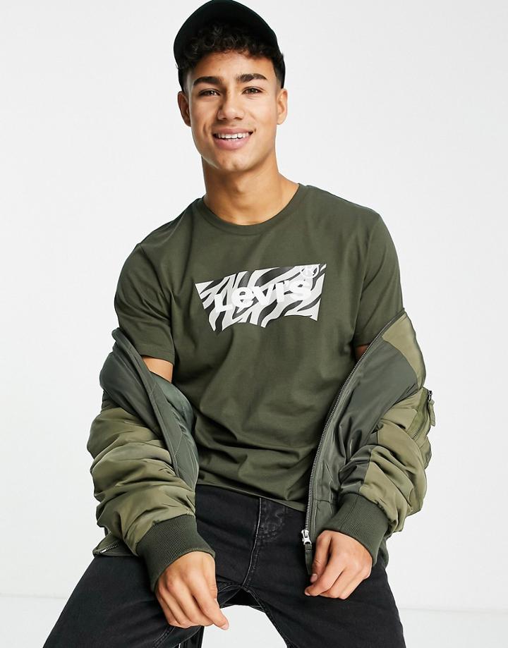 Levi's T-shirt With Zebra Print Batwing Logo In Black