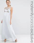 Chi Chi London Maternity Floral Embroidered Bodice Maxi Dress - Blue